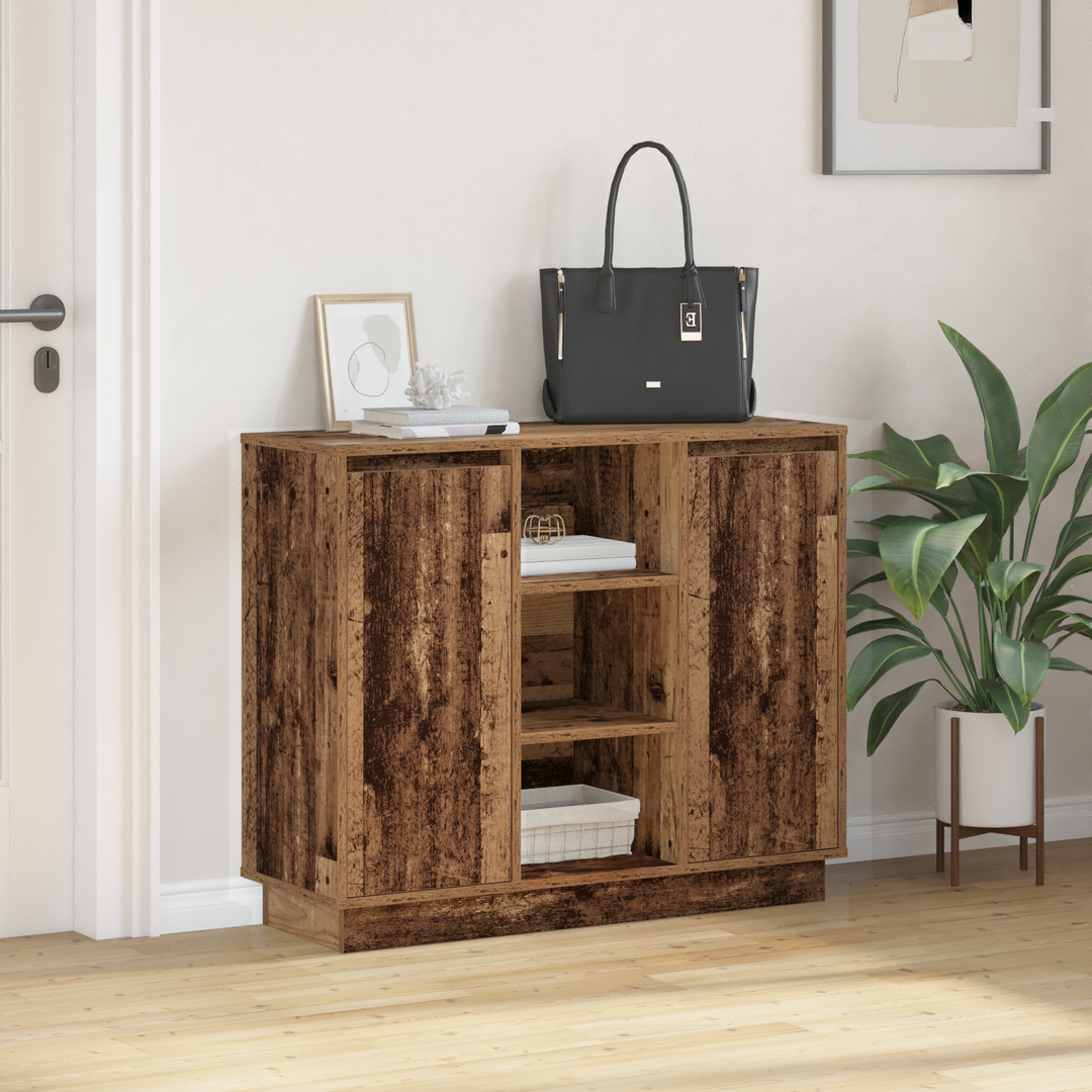 LED Sideboard Gammelt træ 90 x 32 x 75 cm Konstrueret træ