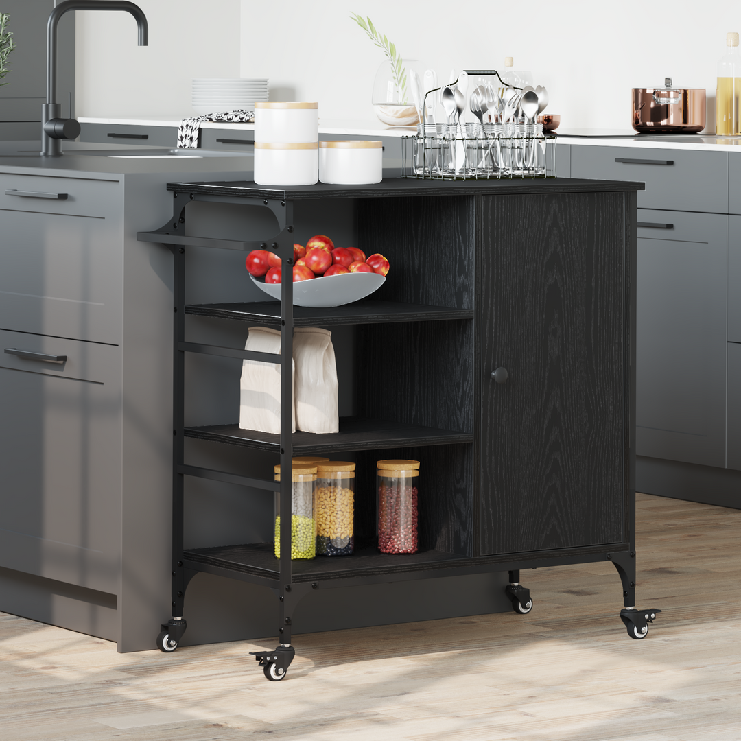 Køkkenvogn Sort eg 87.5 x 39 x 84.5 cm Konstrueret træ