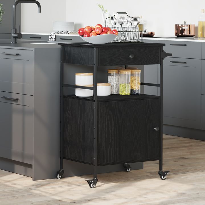 Køkkenvogn Sort eg 56 x 43 x 89,5 cm Konstrueret træ
