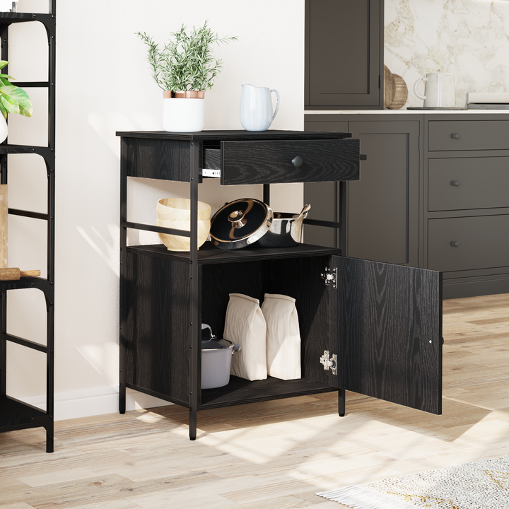 Køkkenvogn Sort eg 56 x 43 x 89,5 cm Konstrueret træ