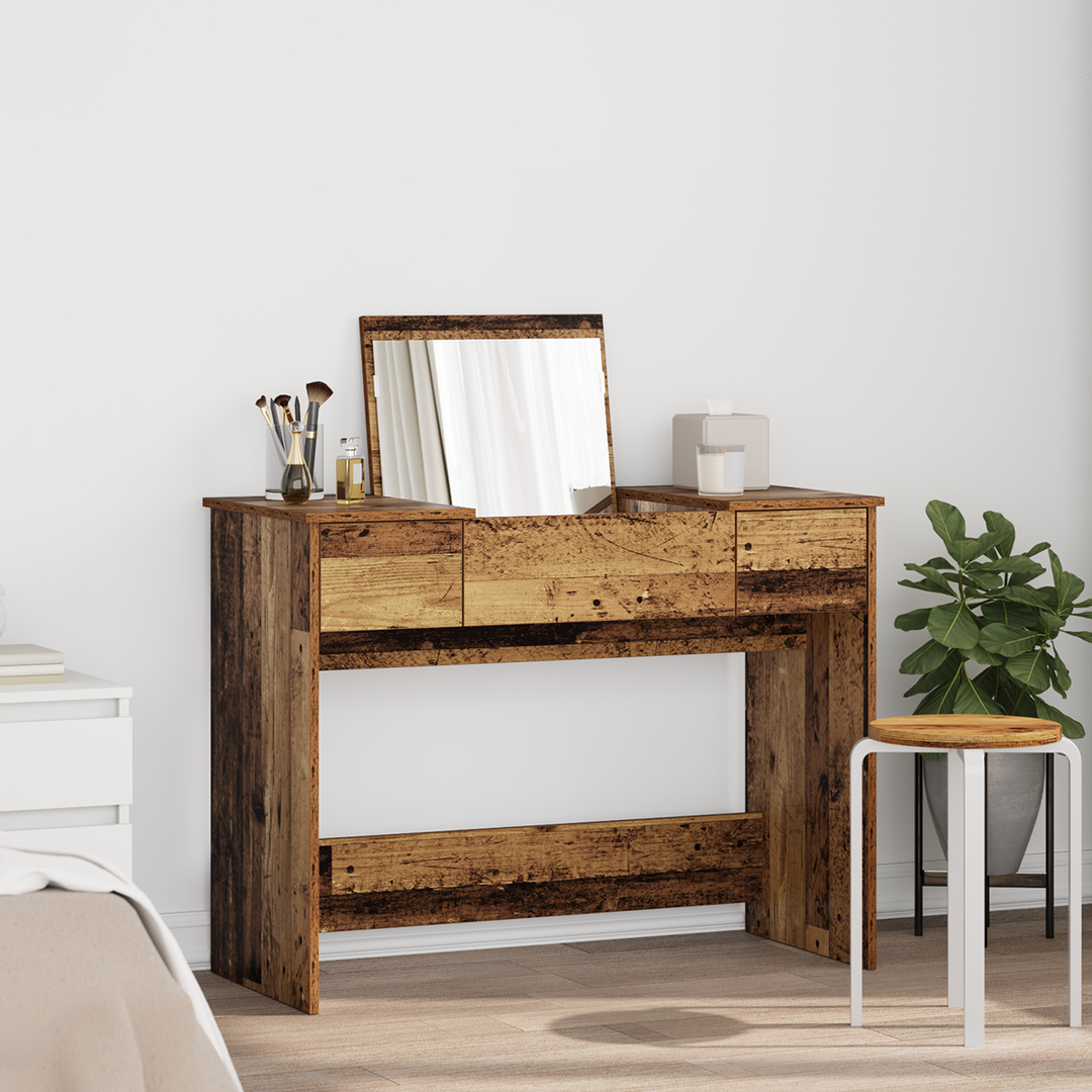 Kosmetikbord med skuffe med spejl Gammelt træ 100 x 45 x 76 cm