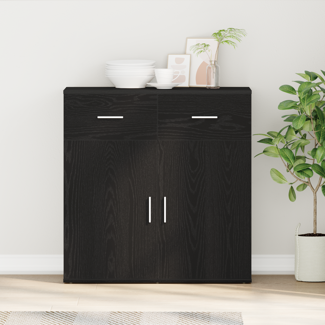 Sideboard med skuffe Sort eg 78 x 38 x 80 cm Konstrueret træ