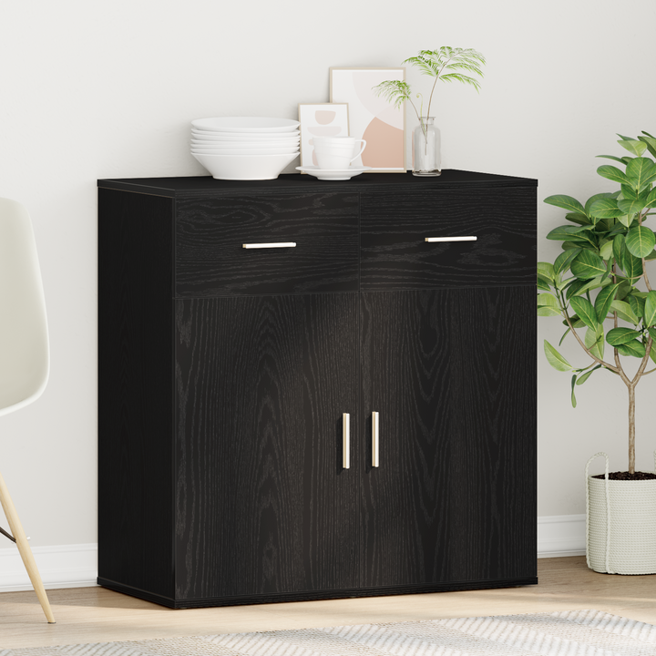 Sideboard med skuffe Sort eg 78 x 38 x 80 cm Konstrueret træ