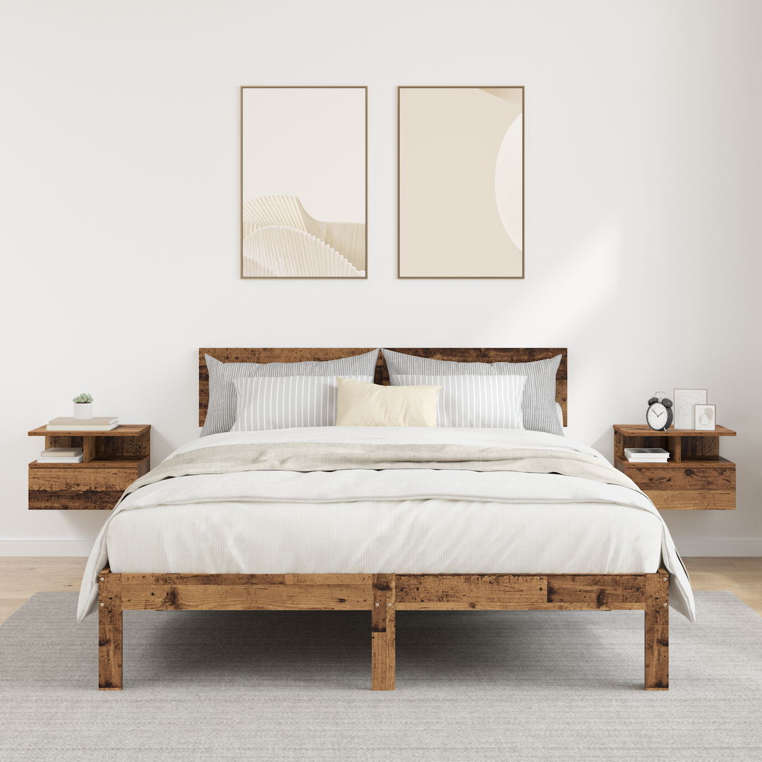 Flydende Natbord med skuffe 2 pcs Gammelt træ 40 x 31 x 28 cm