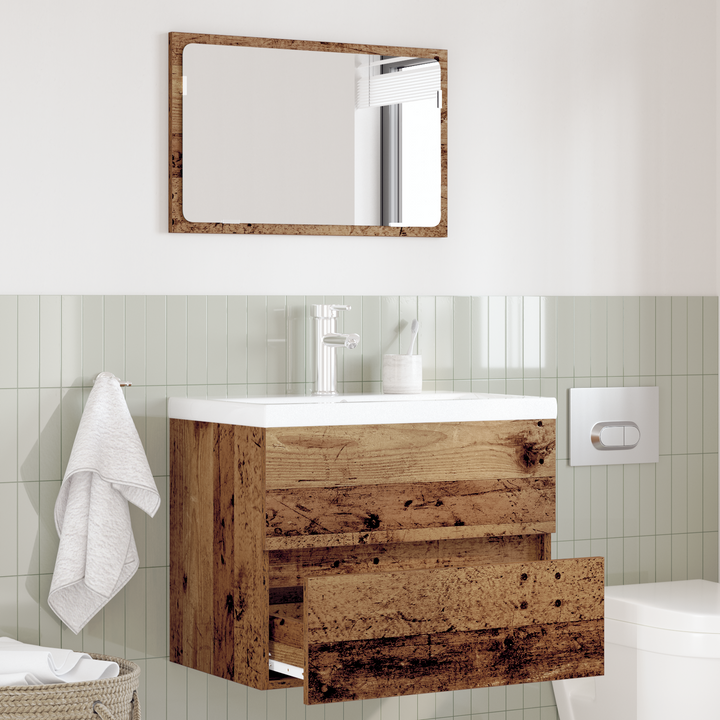 Badeværelsesmøbel sæt 2 pcs Gammelt træ Samlet træ og metal